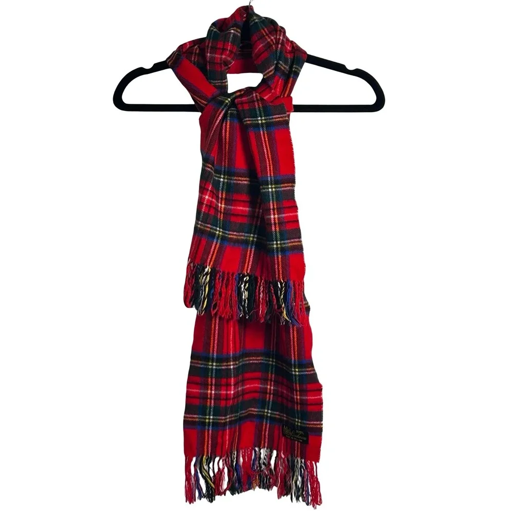 Royal Stewart Red Tartan Plaid 100% Cashmere Scarf Made in England Fringe Unisex